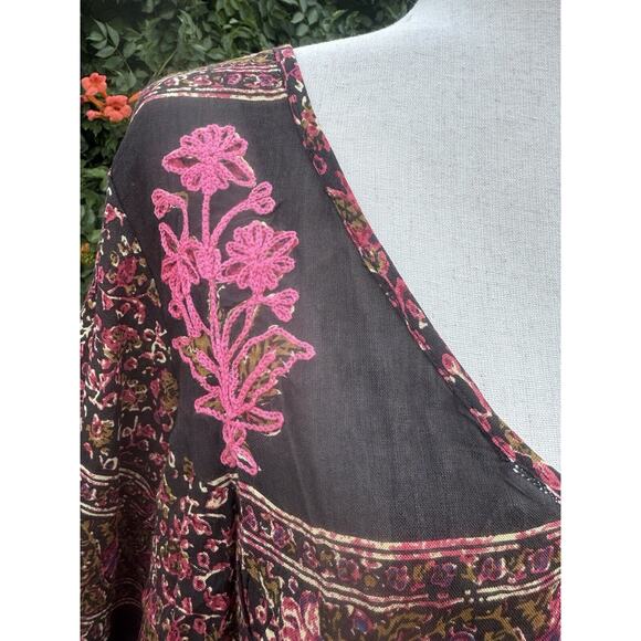 Raga Embroidered Peasant Top Crop Pink Hippie Boho Gauze Plunge Large NEW - Picture 6 of 7